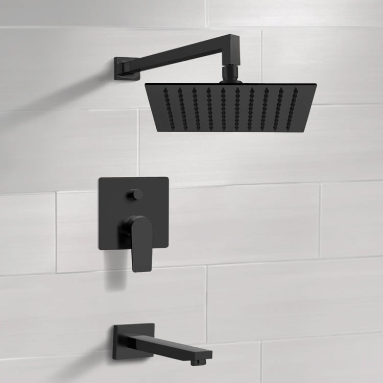 Remer TSF43-10 Matte Black Tub and Shower Set With 10 Inch Rain Shower Head